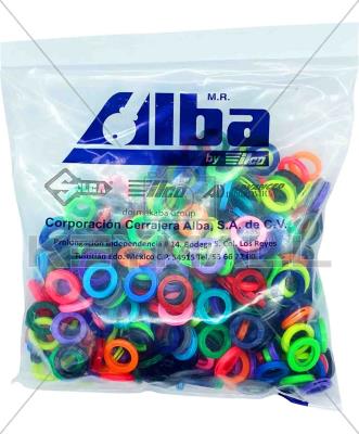 BOLSA AROS DE PLASTICO CHICOS VARIOS COLORES 400 PZS ALBA 24 MM